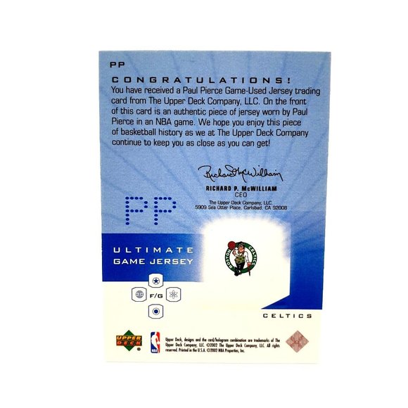 Paul Pierce #PP HOF 2001-02 Upper Deck Ultimate Collection Game Jersey 119/250 - Picture 2 of 2